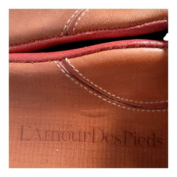 L'Amour Des Pieds Cheyne Slide Wedge Sandal Shoe Red Leather Gold Women's 8.5 M - Picture 5 of 10